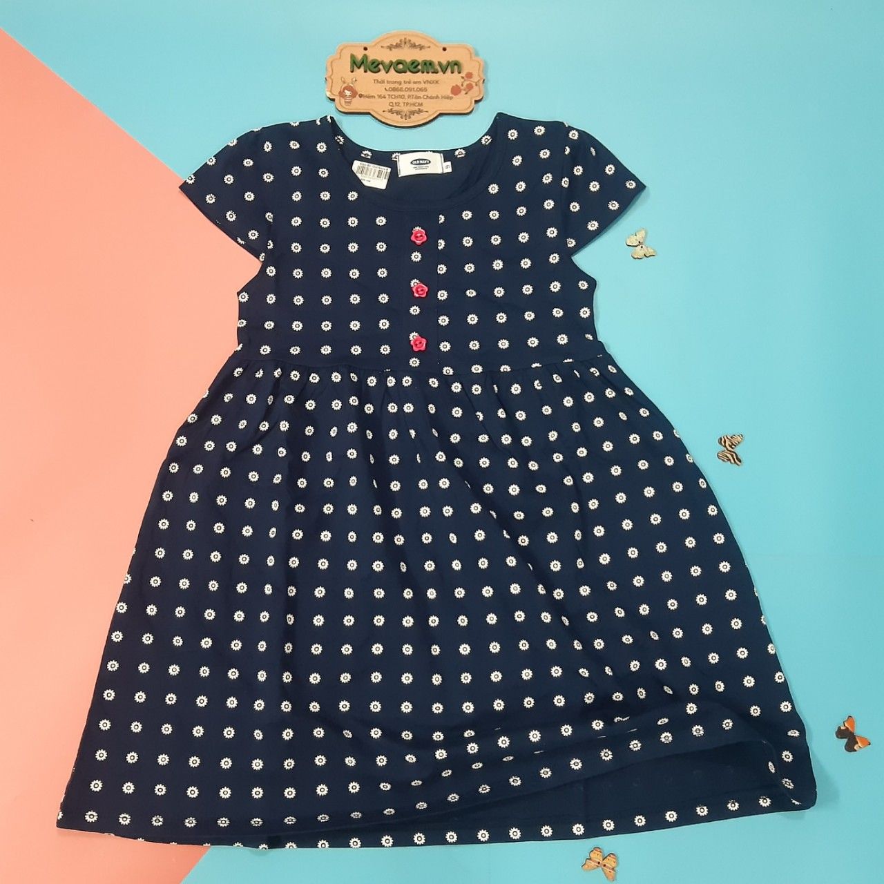 Đầm Cánh Tiên BG Old Navy Xanh Đen Hoa Trắng