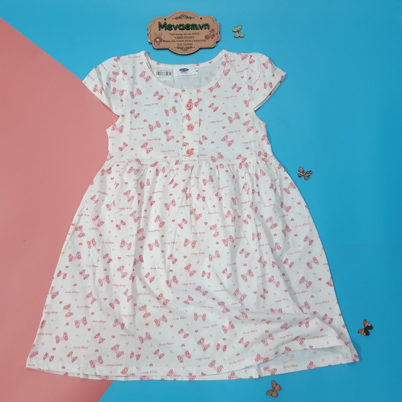 Đầm Cánh Tiên BG Old Navy Trắng Nơ Hồng