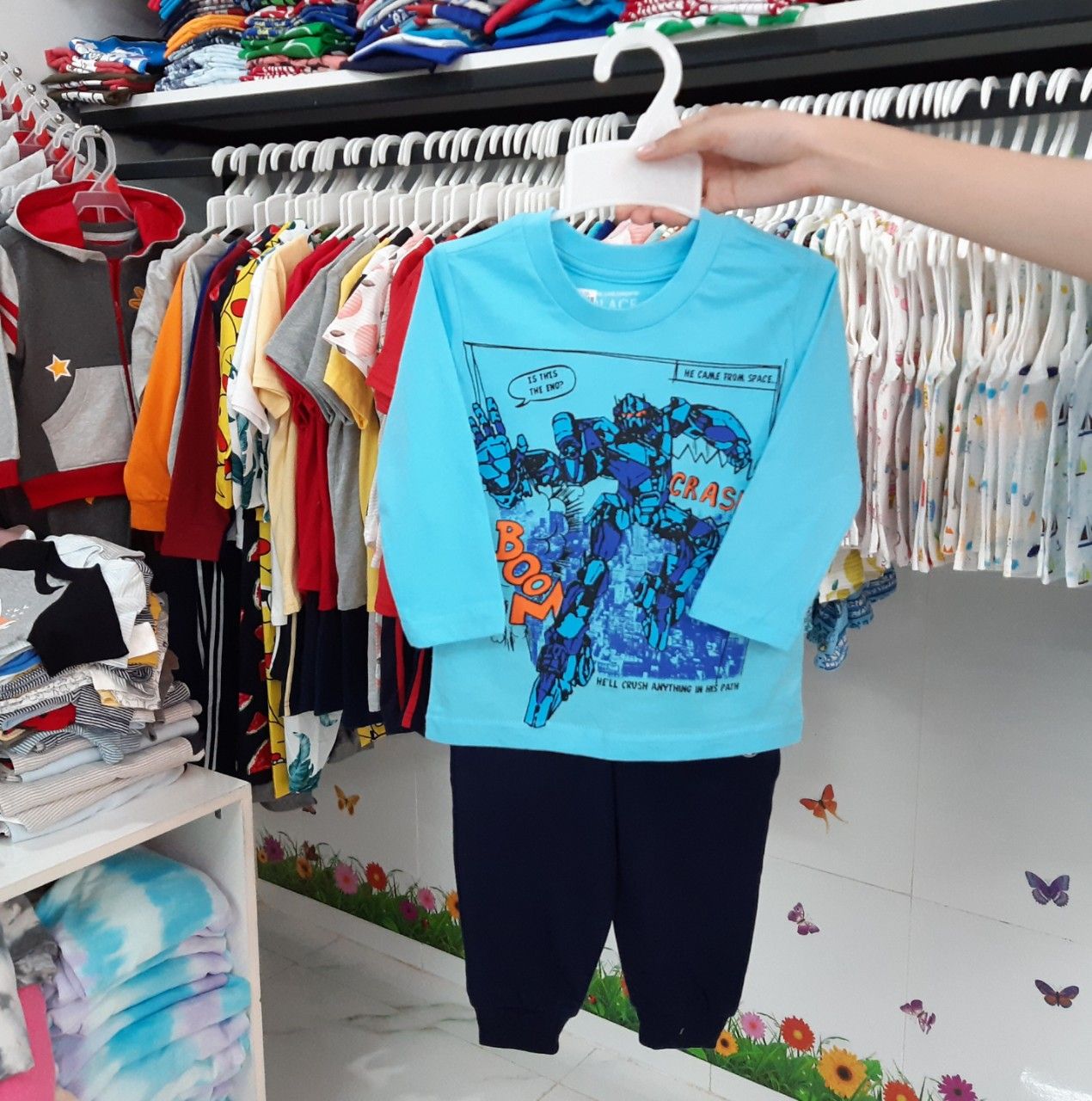 Bộ Tay Dài Bé Trai Place Xanh Ngọc Siêu Nhân