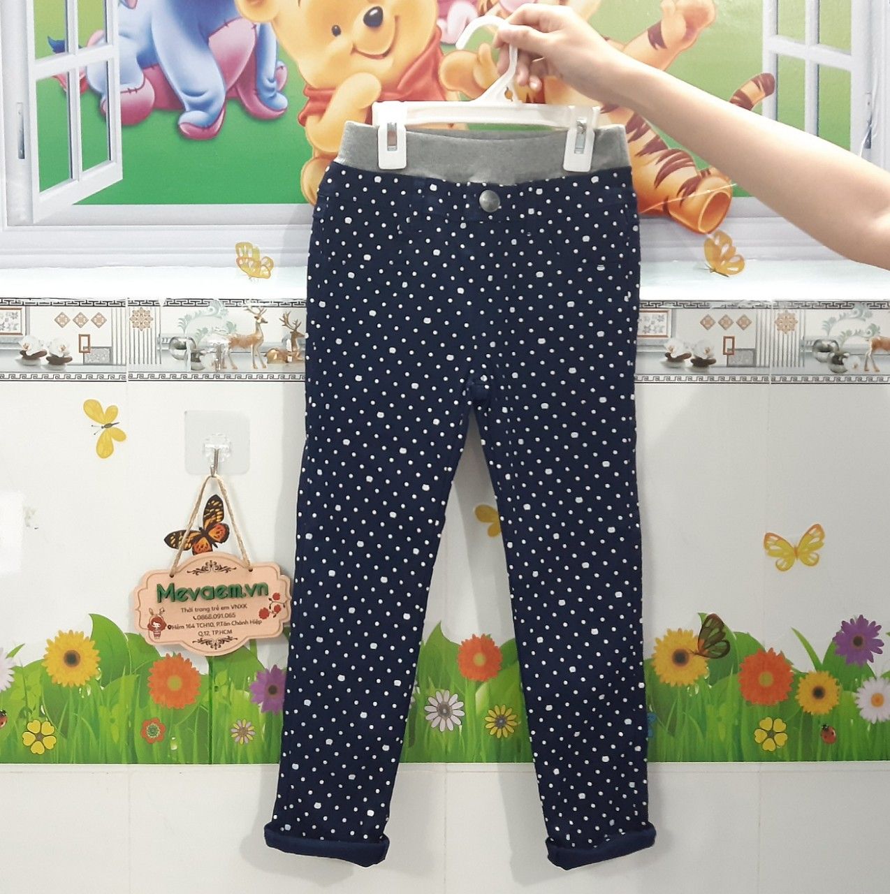 Quần Kaki Xuất Nhật Xanh Đen Chấm Bi