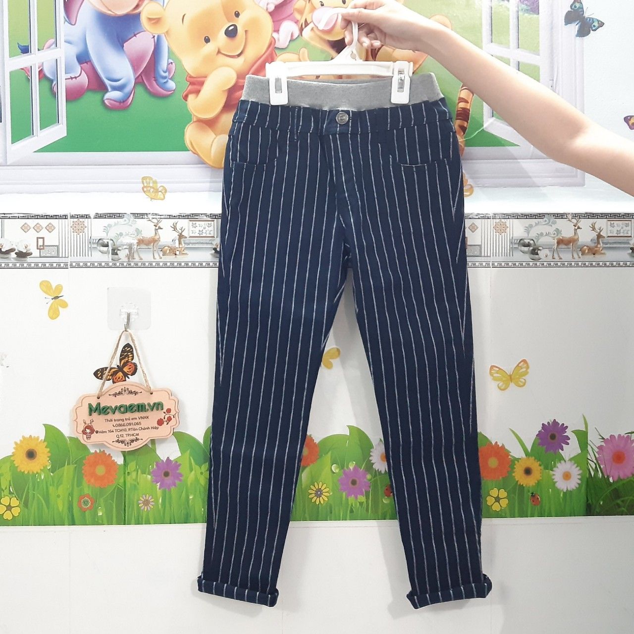 Quần Kaki Xuất Nhật Xanh Đen Kẻ