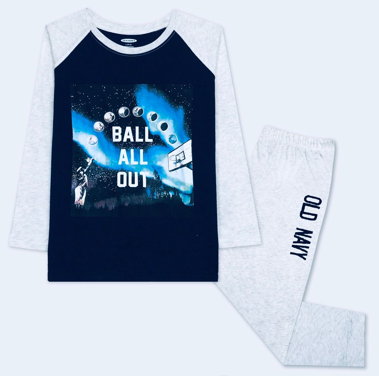 Bộ Tay Dài Bé Trai Old Navy Đen Bóng Rổ Ráp Lăng Xám Trắng