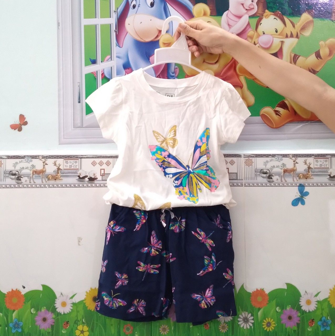 Bộ Cộc Tay BG Gap Trắng Bướm