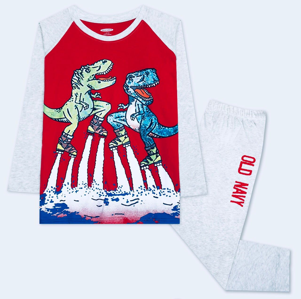 Bộ Tay Dài Bé Trai Old Navy Đỏ Khủng Long Ráp Lăng Xám Trắng