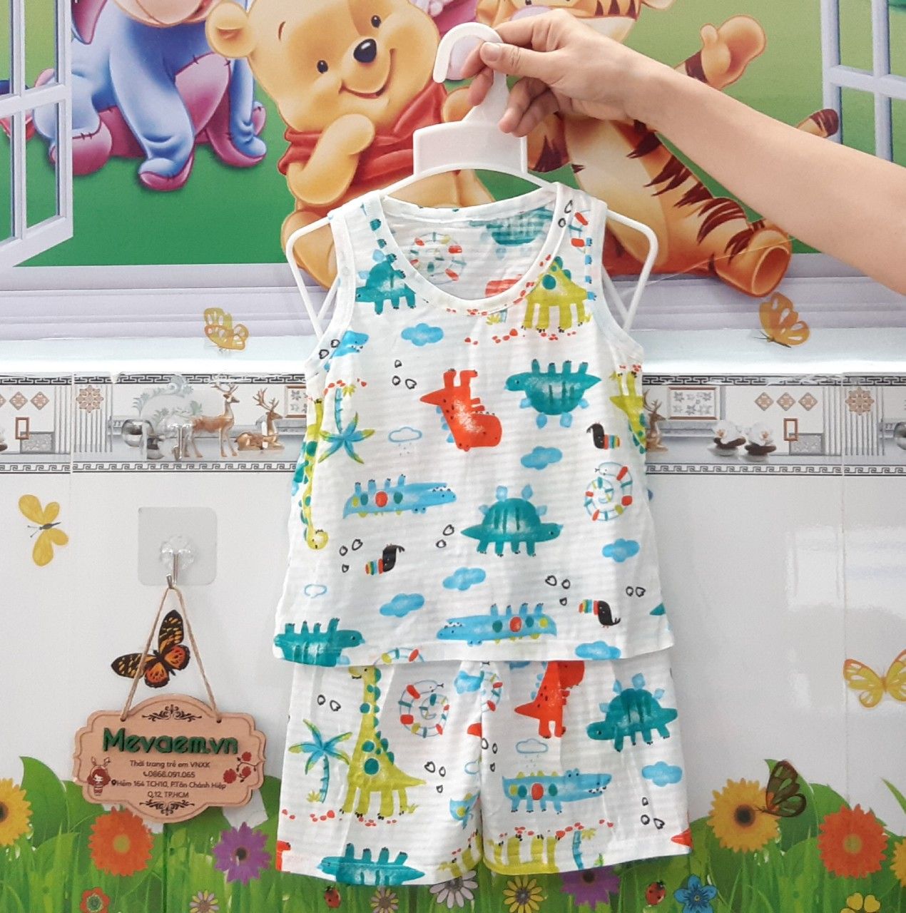 Bộ Ba Lỗ Cotton Sợi Tre The Minou Khung Long Xanh