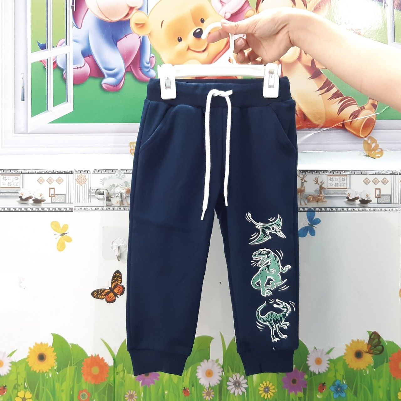 Quần Nỉ Bông Mềm Bé Trai GeeJay Xanh Đen Khủng Long Đua Tốc Độ