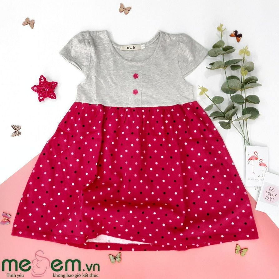 Đầm Cánh Tiên BG H&M Xám Hồng Chấm Bi