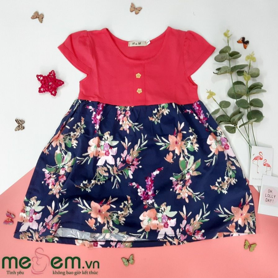 Đầm Cánh Tiên BG H&M Hồng Xanh Đen Hoa Size 7