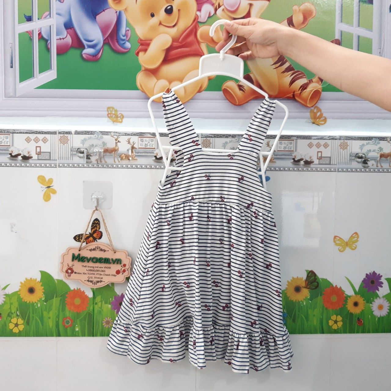 Đầm Hai Dây BG H&M Kẻ Hoa 3-4Y