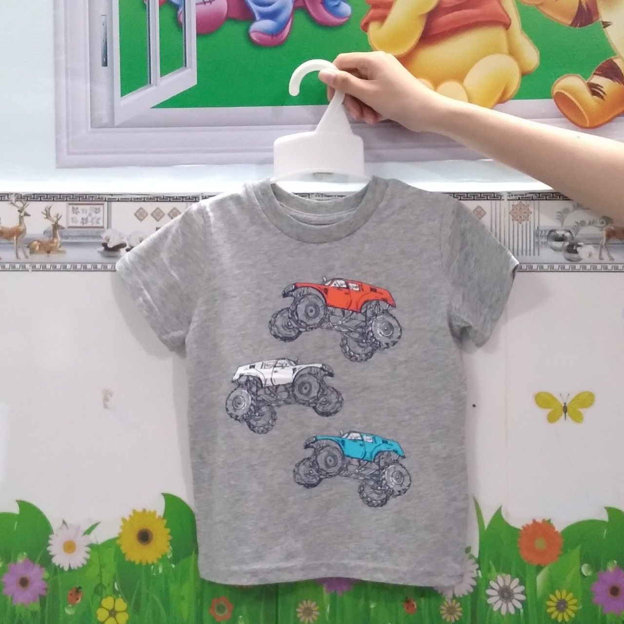 Áo Cộc Tay Bé Trai Min Max Xám Xe Sa Mạc