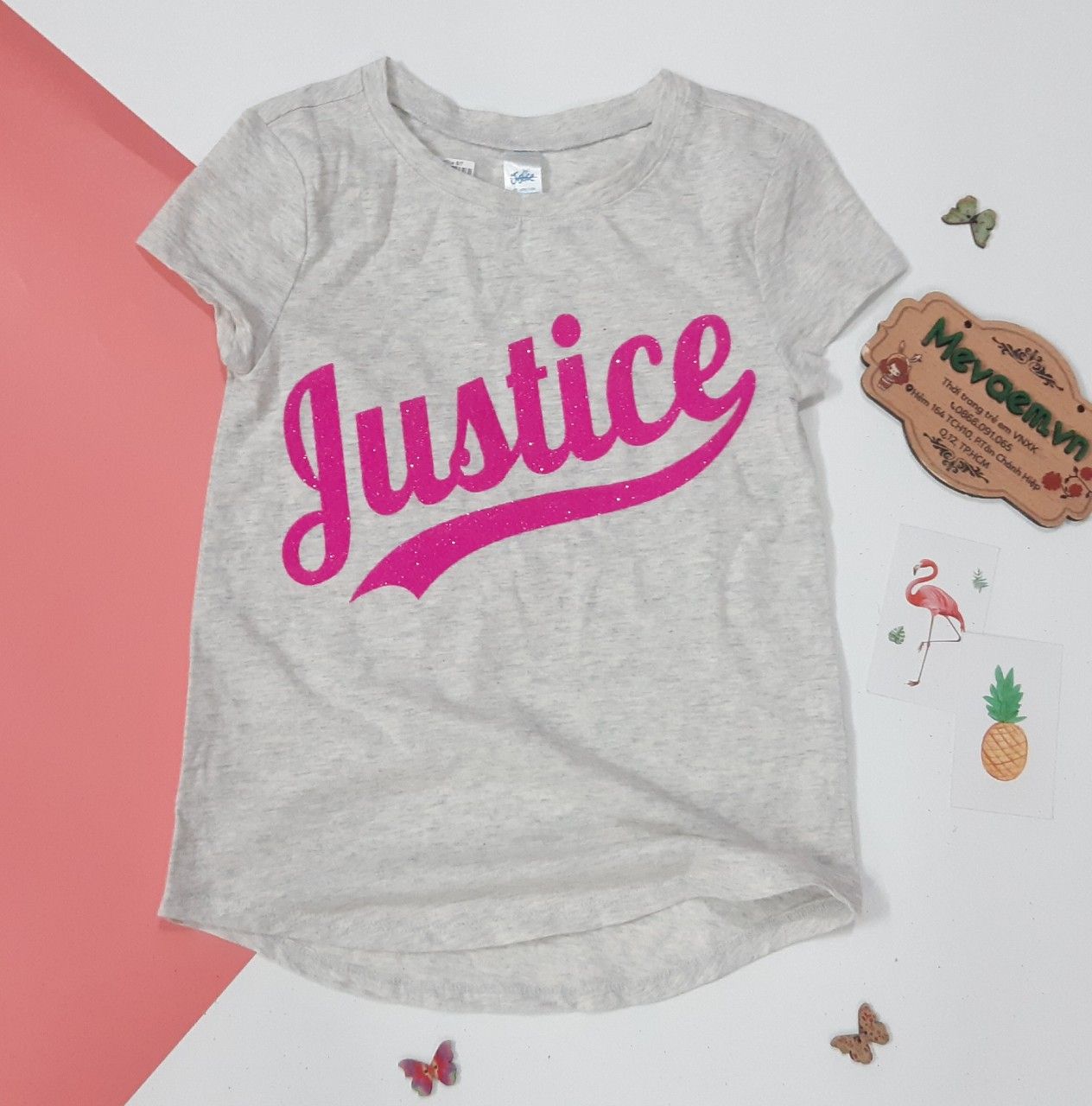 Áo Cộc Tay BG Justice Xám Chữ Hồng