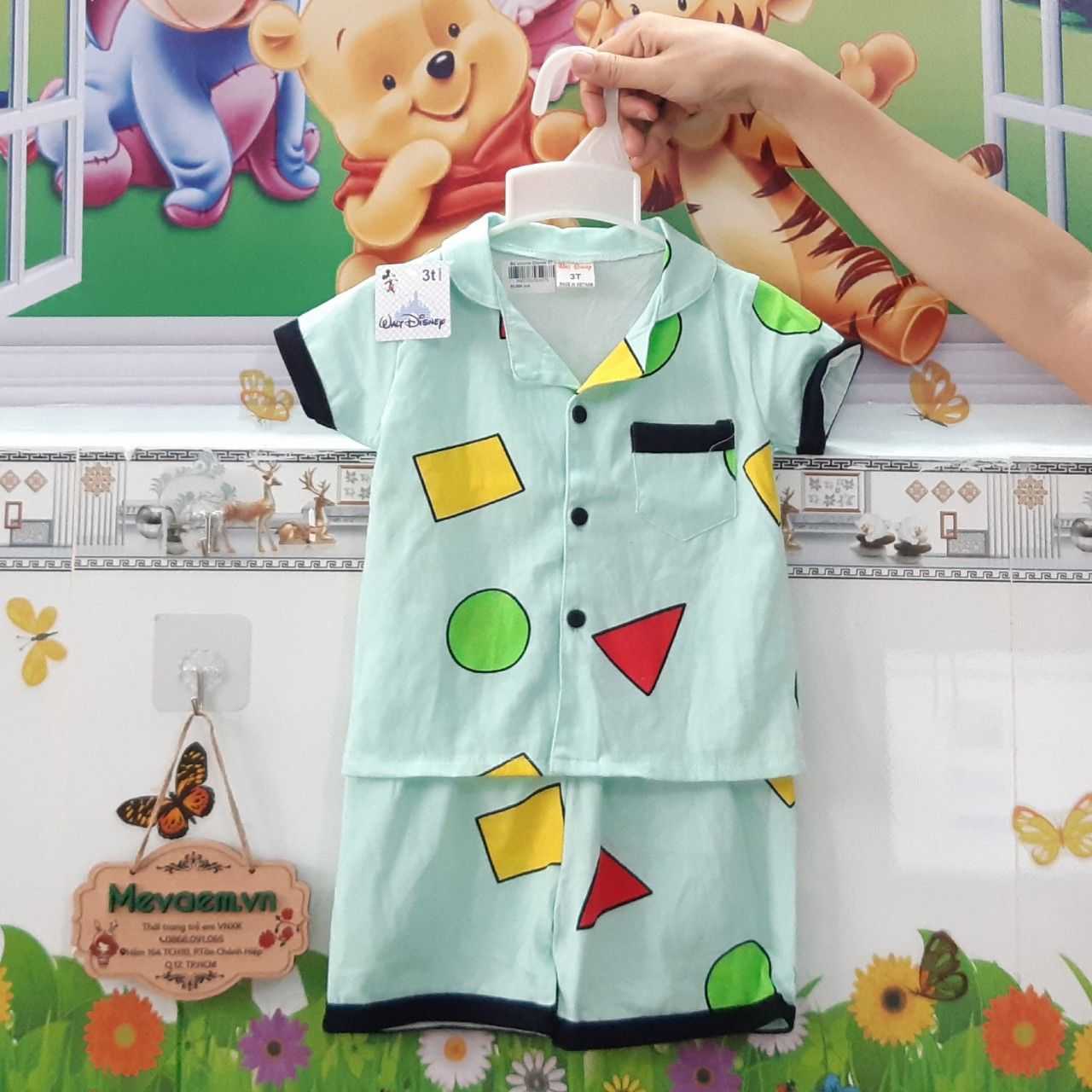 Bộ Pijama Cộc Bé Trai Disney Hình Học Xanh Sắc Màu