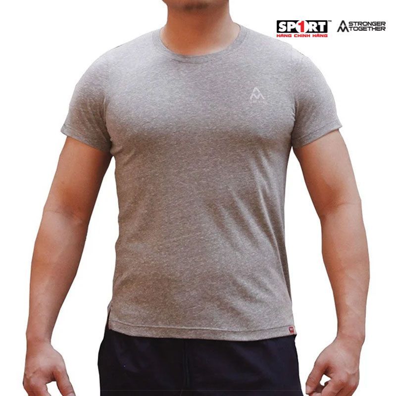 Áo T.shirt AM cotton melang ghi nhạt nam TSMLM01