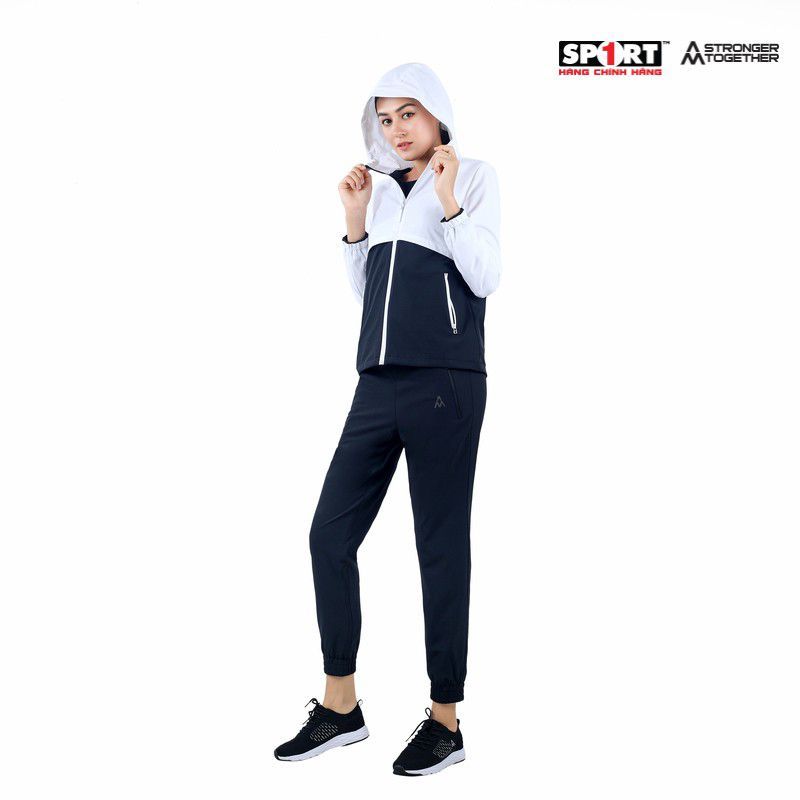Áo gió nữ mũ pha Black WWS001 màu White/ Black