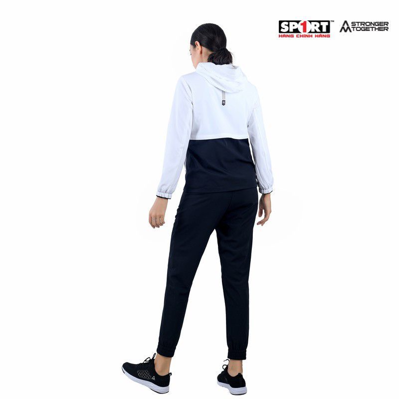 Áo gió nữ mũ pha Black WWS001 màu White/ Black