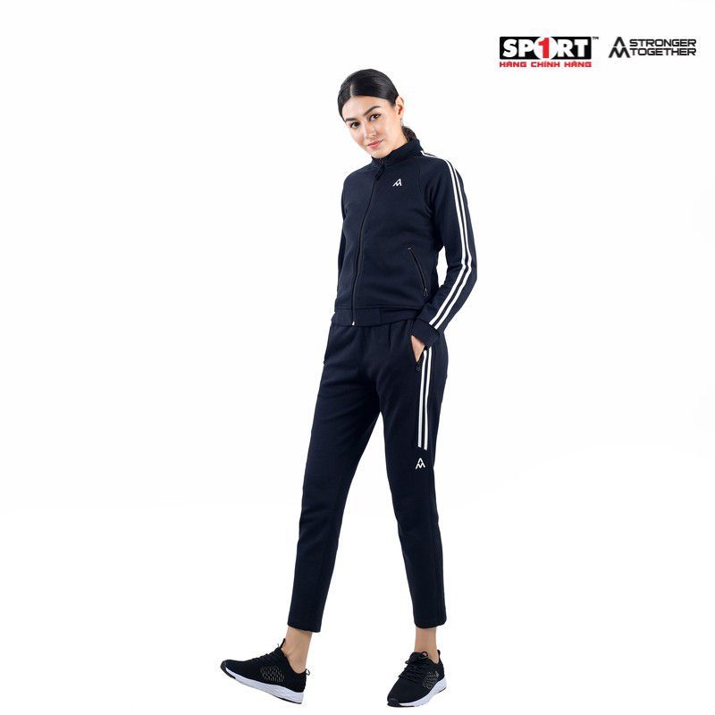 Bộ nỉ AM nữ 2 sọc trắng WTS001 màu Black