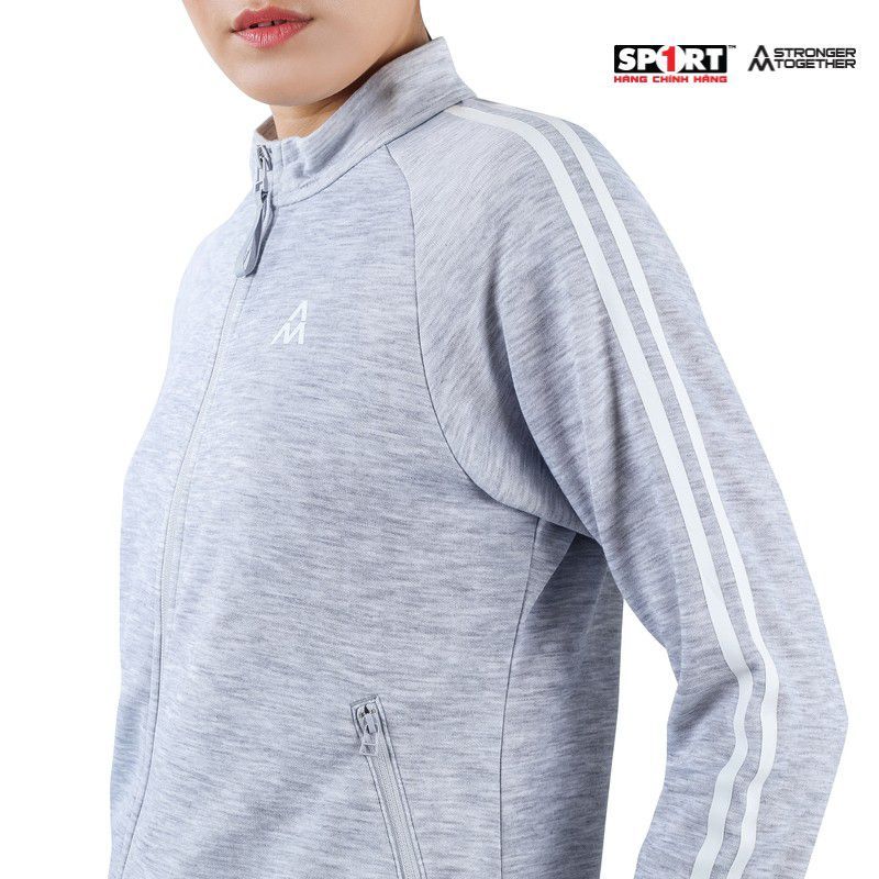 Bộ nỉ AM nữ 2 sọc trắng WTS001 màu LT.Grey/ Black