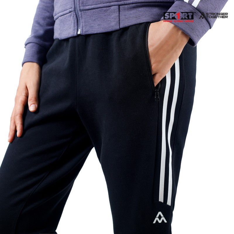 Bộ nỉ AM nữ 2 sọc trắng WTS001 màu Purple/ Black