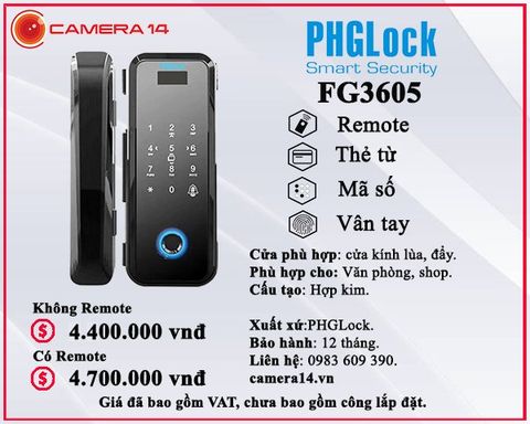 Khóa cửa kính PHGLock FG 3605 tráng gương