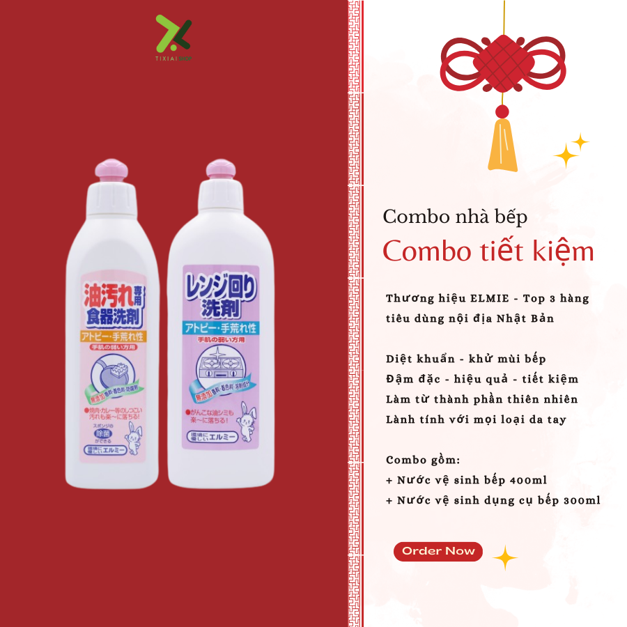 Combo nhà bếp Elmie - Nước rửa dụng cụ nấu nướng 300ml và nước lau bếp 400ml