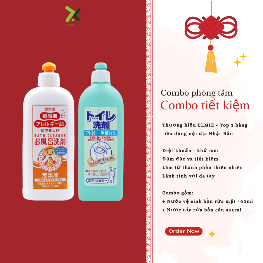 Combo phòng tắm Elmie - Nước vệ sinh bồn rửa mặt 400ml và nước rửa bồn cầu 300ml