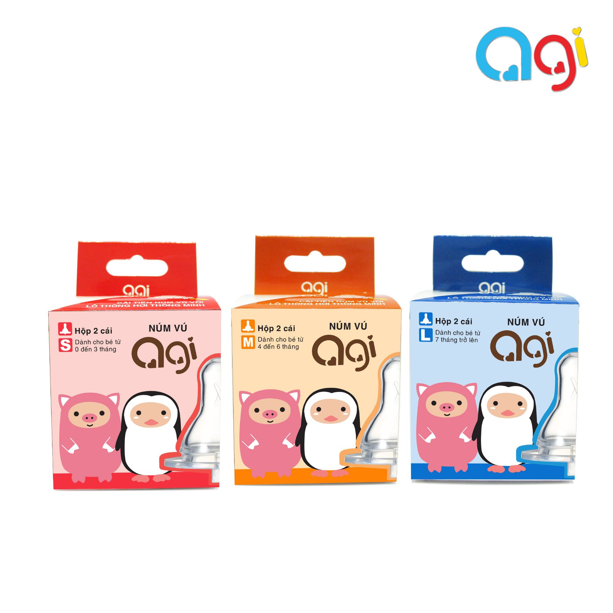 Combo 3 hộp núm vú Agi cổ hẹp size S, M, L