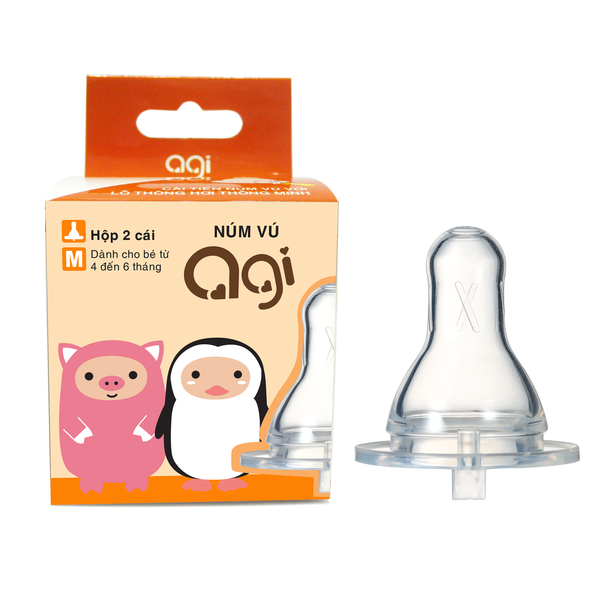 Combo 3 hộp núm vú Agi cổ hẹp size S, M, L