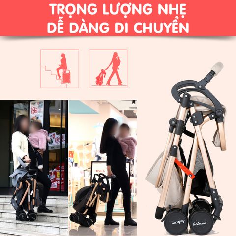  Xe đẩy Belecoo 2 chiều màu xanh 