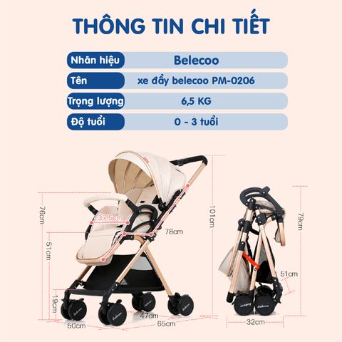  Xe đẩy Belecoo 2 chiều màu xám 