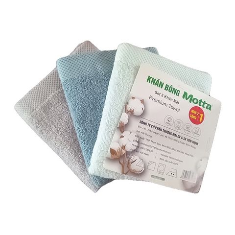  Set 3 khăn mặt Motta 100% cotton 60 kt 34x34cm 