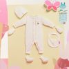 Body DTCT Little Love tăm kèm BCT+mũ viền nâu 0-3m 23LL05