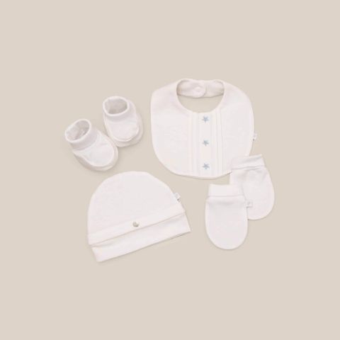  Set mũ+bao tay chân+yếm thêu ngôi sao Nous size S 22Nu08 