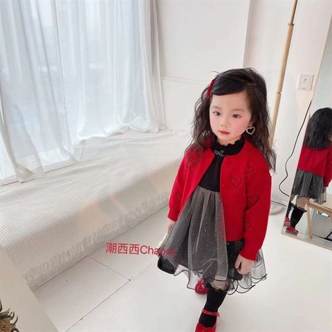  Set váy voan+áo len 6851 trái tim đỏ size 100 