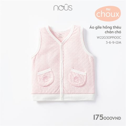  Áo gile Nous Choux thêu chân chó xanh/hồng/ghi (size từ 3-12 tháng) 