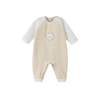 Body DT Nous kẻ beige thêu mặt cún phối tay trắng