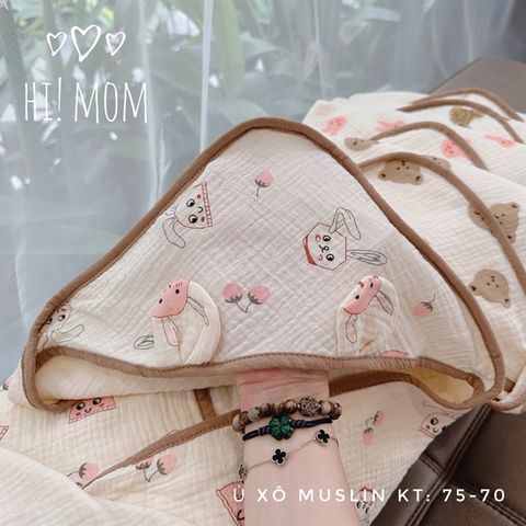  Chăn ủ Hi Mom xô Muslin tai gấu 70x75cm 