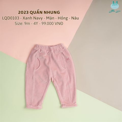  Quần dài Little Love nhung gấp gấu A0103 hồng 3Y 