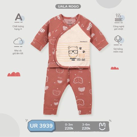  Bộ SS cài lệch Uala Rogo kẻ hồng size 0-3m UR 3934 