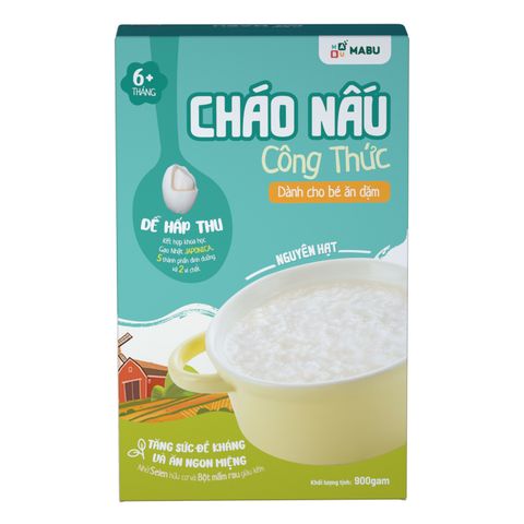  Cháo ăn dặm Mabu nguyên hạt 900g cho trẻ từ 6 tháng 