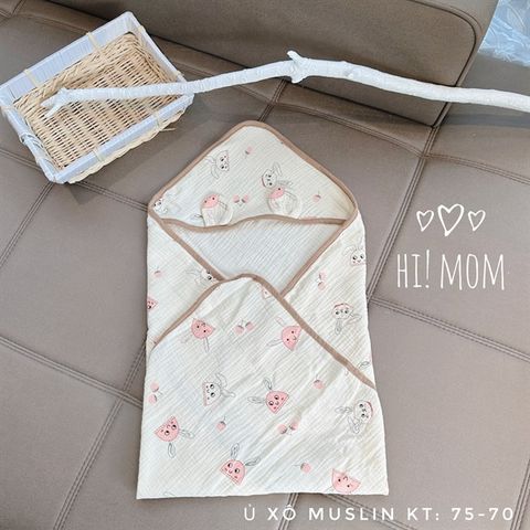  Chăn ủ Hi Mom xô Muslin tai gấu 70x75cm 