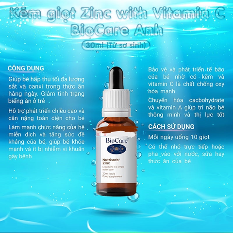  Kẽm dạng giọt BioCare Zinc With Vitamin C 30ml 