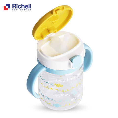  Cốc ống hút Richell AQ (xanh lơ nắp vàng) 7M 200ml RC22015 