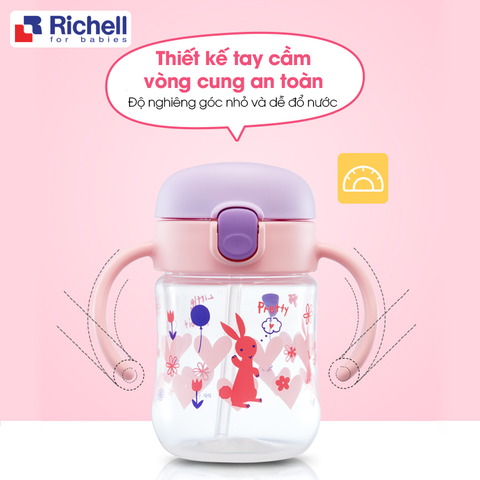  Côc tập uống Richell 2in1 T.L.I hồng 200ml 5M RC21401 