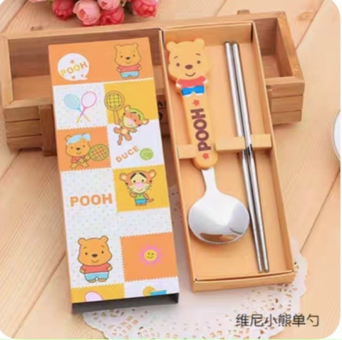  Set thìa, đũa tập ăn inox Gấu Pooh 