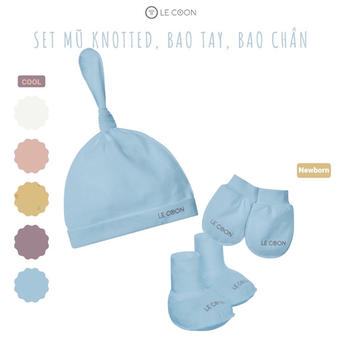  Set Mũ bonnet+bao chân+bao tay xanh newborn Lecoon 