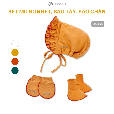  Set Mũ bonnet+bao chân+bao tay cam newborn Lecoon 