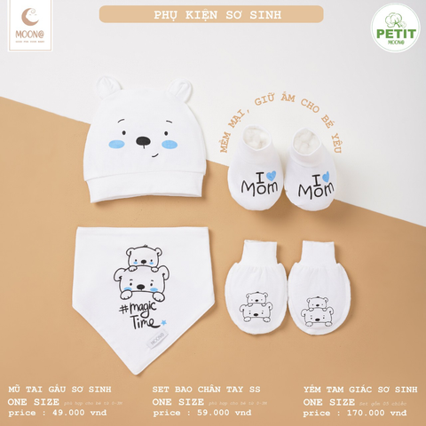  Set mũ, bao tay bao chân SS Moon trắng 