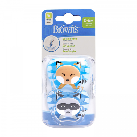  Bộ 2 ty ngậm in hình con gấu mèo và con cáo 0-6M xanh Dr Brown's 