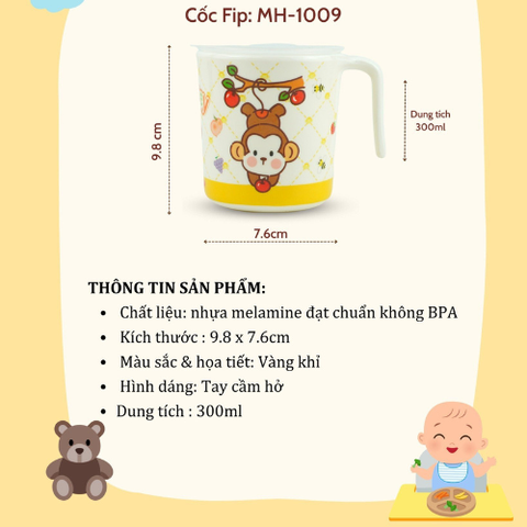  Cốc tay cầm kèm nắp Fip GB Baby MH1009 cho bé 