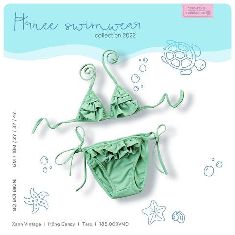  Bộ bơi Bikini Hrnee xanh vintage 22Hr04 12-18m 